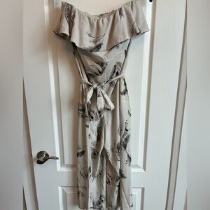 Babaton Strapless  Beige Feather-Print Women's Jumpsuit